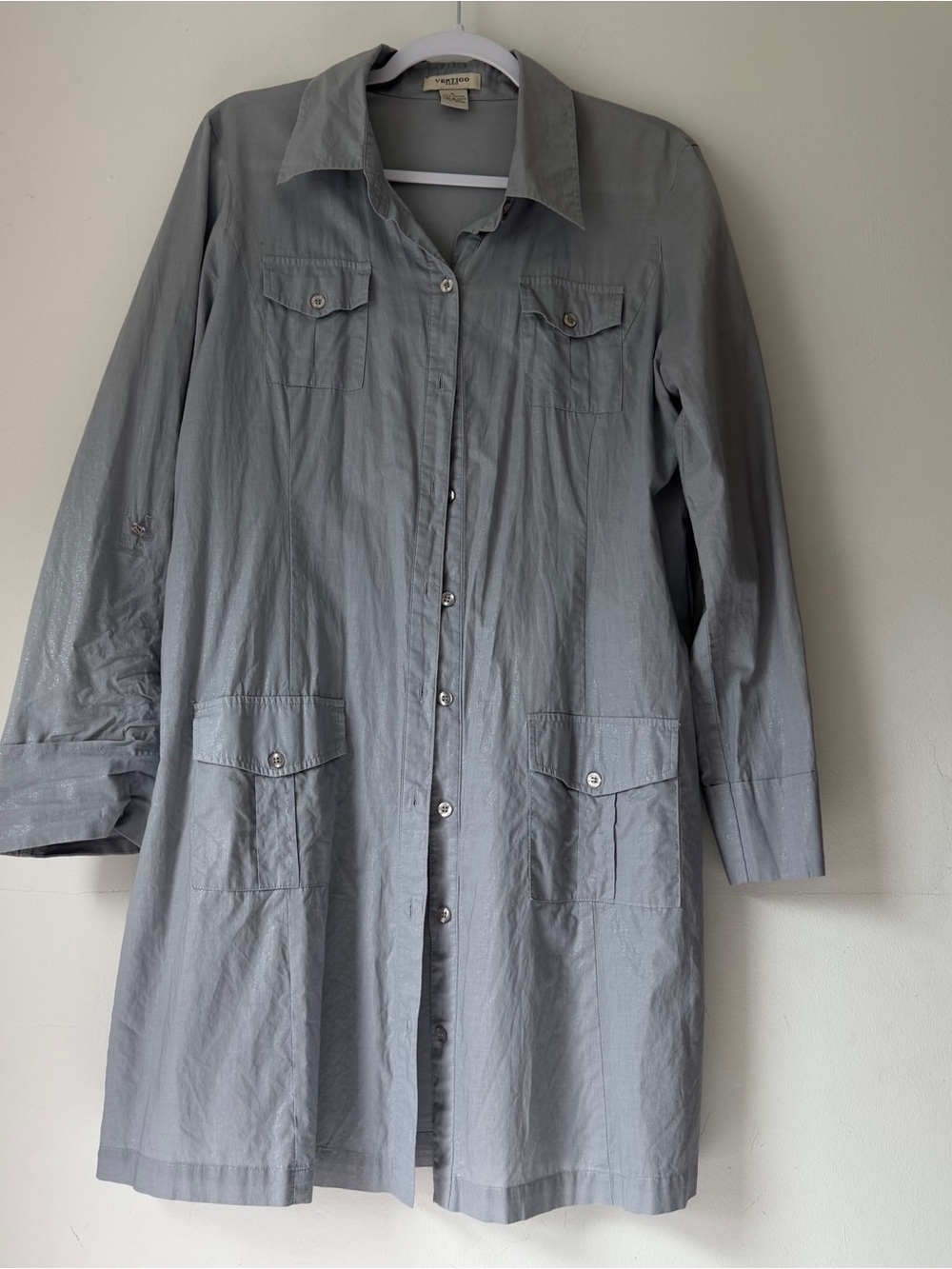 Vertigo Paris XL Cotton Shimmer Light Grey Tunic Button Down